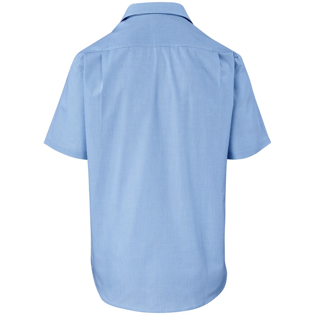 Mens Short Sleeve Micro Check Shirt - Light Blue