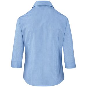 Ladies 3/4 Sleeve Micro Check Shirt - Light Blue