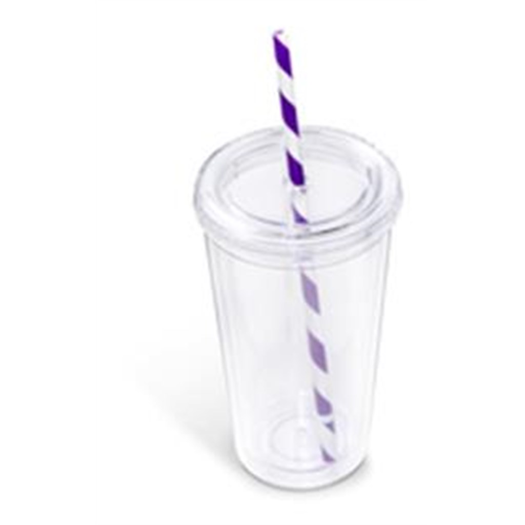 Malibu Double-Wall Plastic Tumbler & Straw - 470ml - Purple