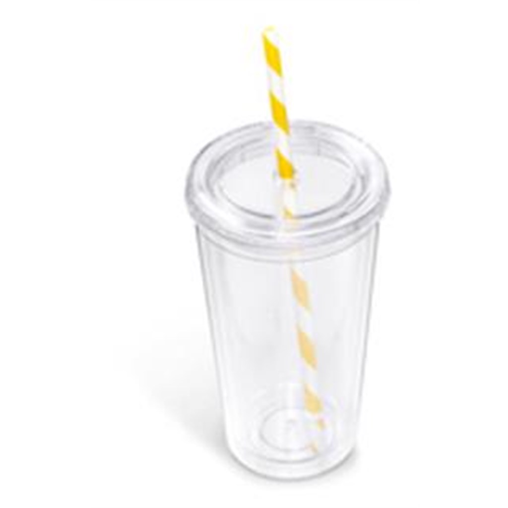 Malibu Double-Wall Plastic Tumbler & Straw - 470ml - Yellow